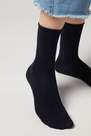 Blue Non-Elastic Cotton Ankle Socks, Women
