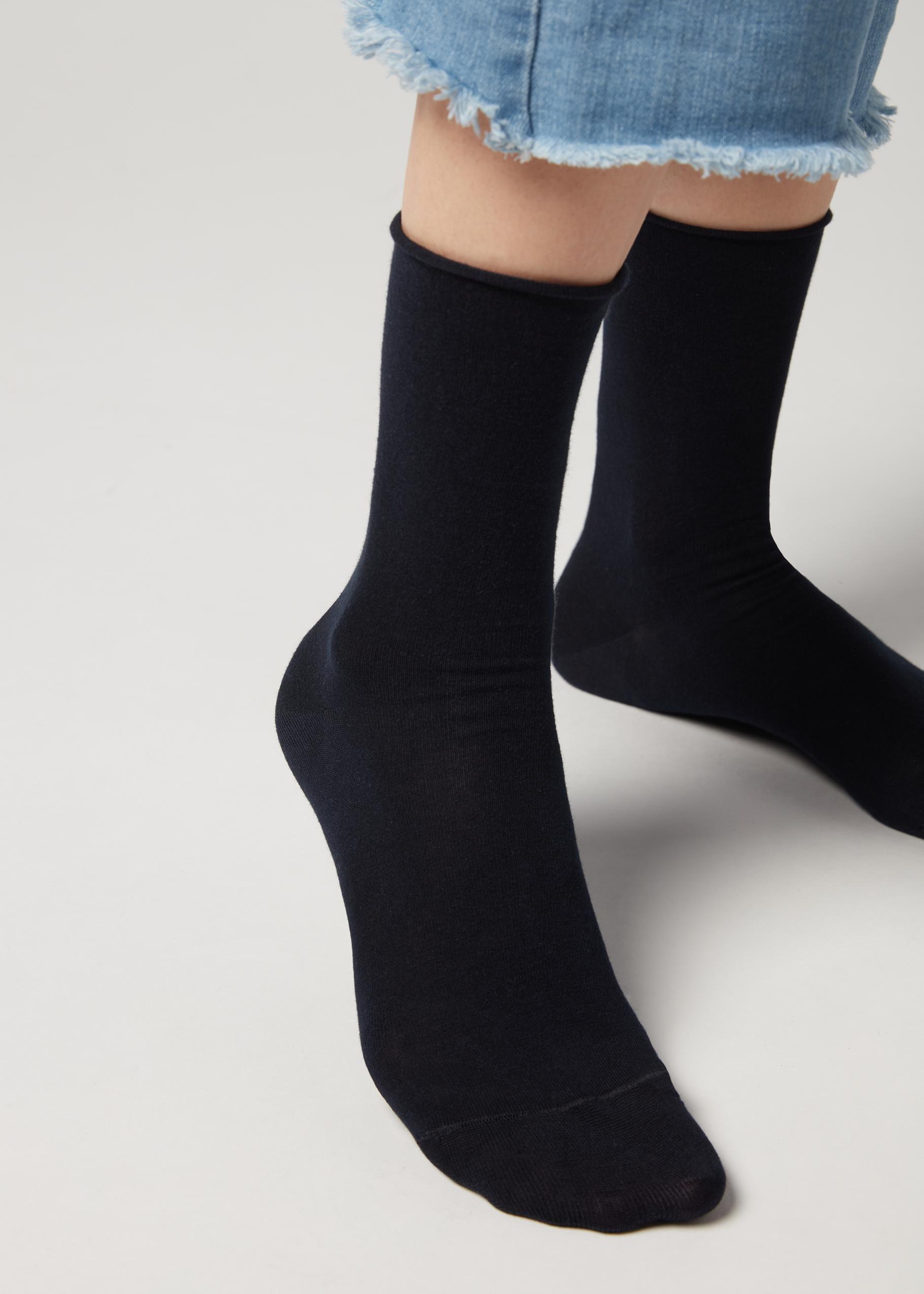 Blue Non-Elastic Cotton Ankle Socks, , large image number 1