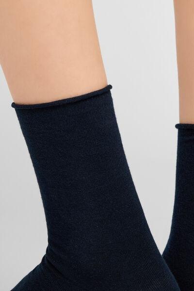 Blue Non-Elastic Ankle Cotton Socks, Blue, large image number 5