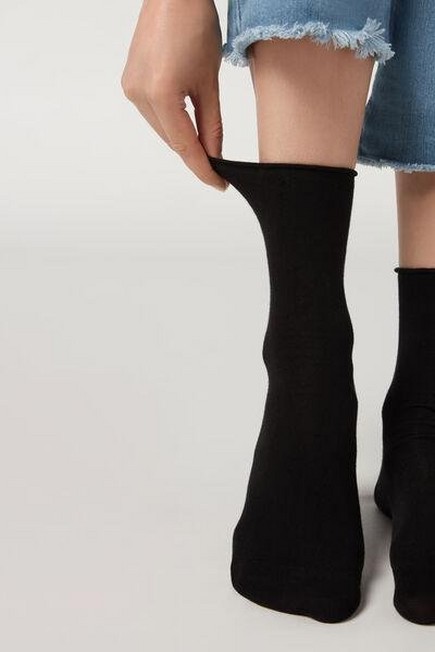 Calzedonia - Black Non-Elastic Cotton Ankle Socks, Women