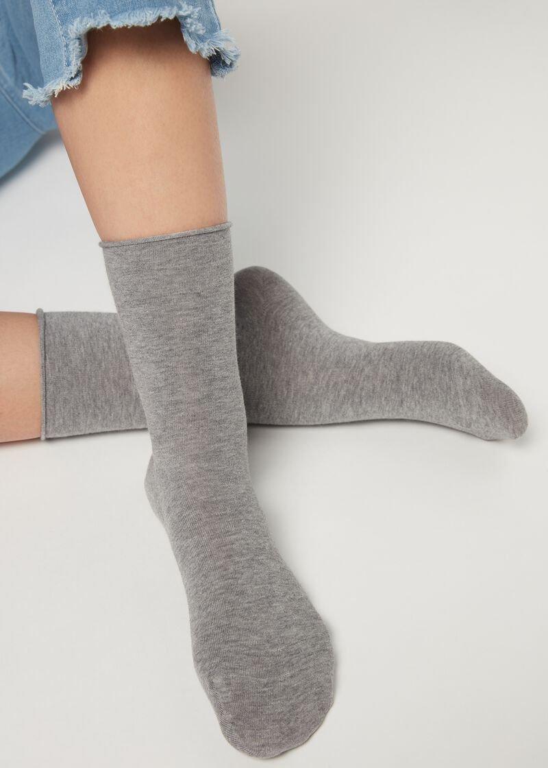 Grey Non-Elastic Ankle Socks, Grey Blend, large image number 0