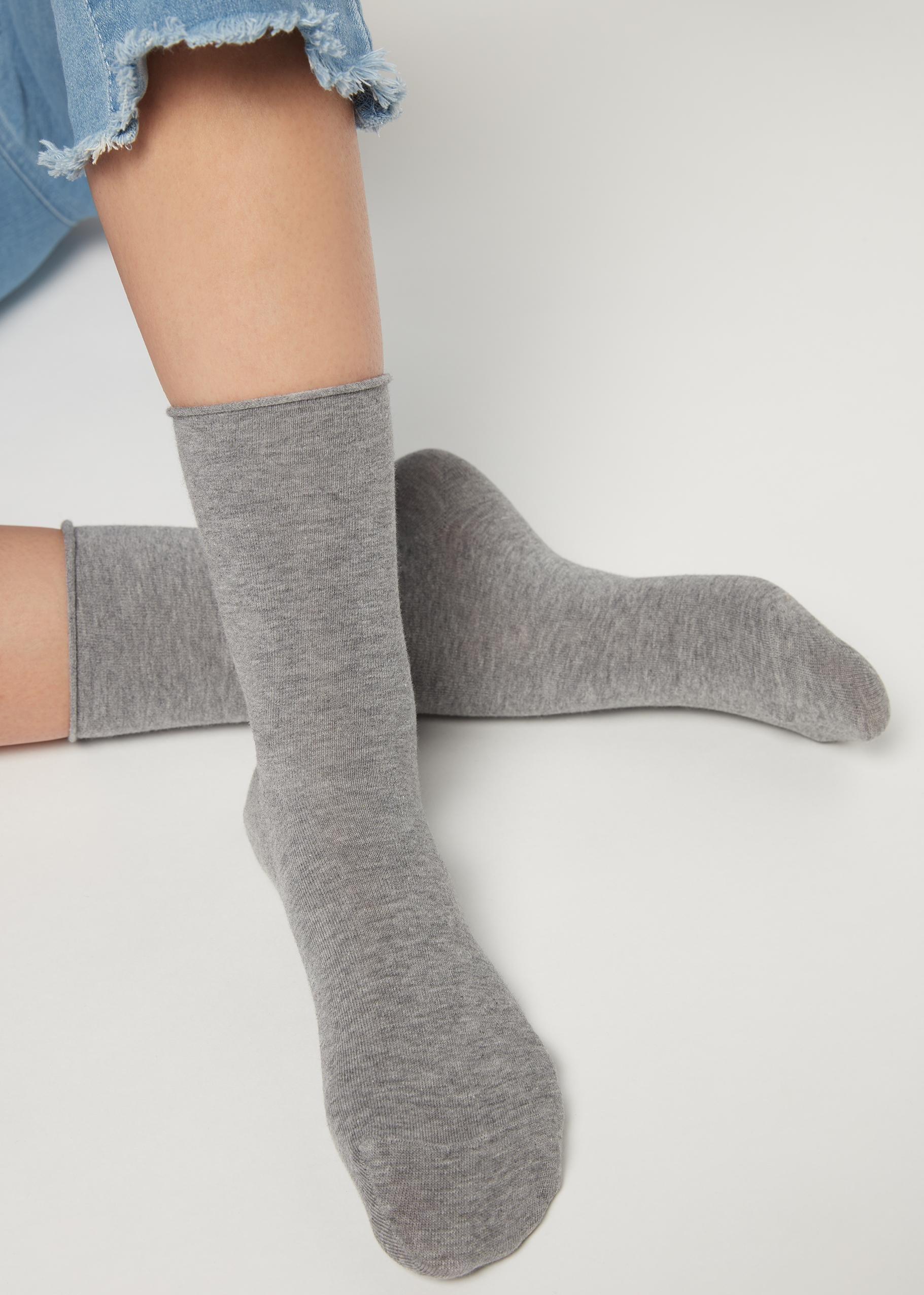 Grey Blend Non-Elastic Cotton Ankle Socks, , large image number 1
