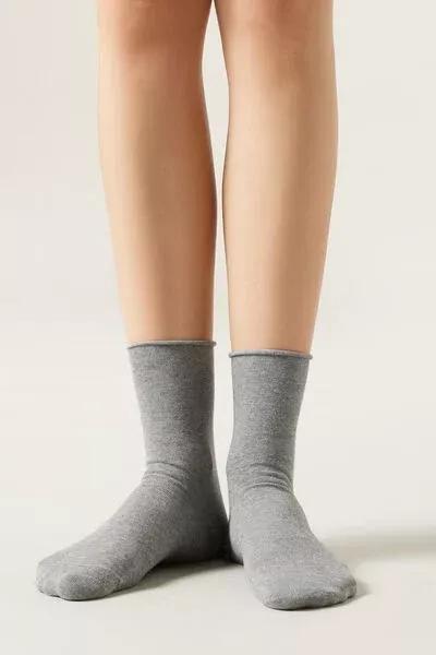 Grey Non-Elastic Ankle Socks, Grey Blend, large image number 1