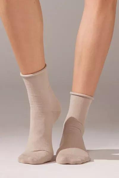 Cream Non-Elastic Cotton Ankle Socks, 5501_154D, large image number 0