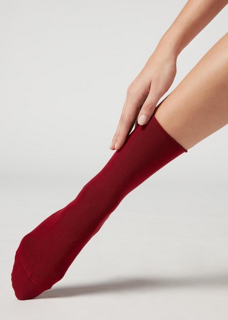 Calzedonia - Red Non-Elastic Cotton Ankle Socks