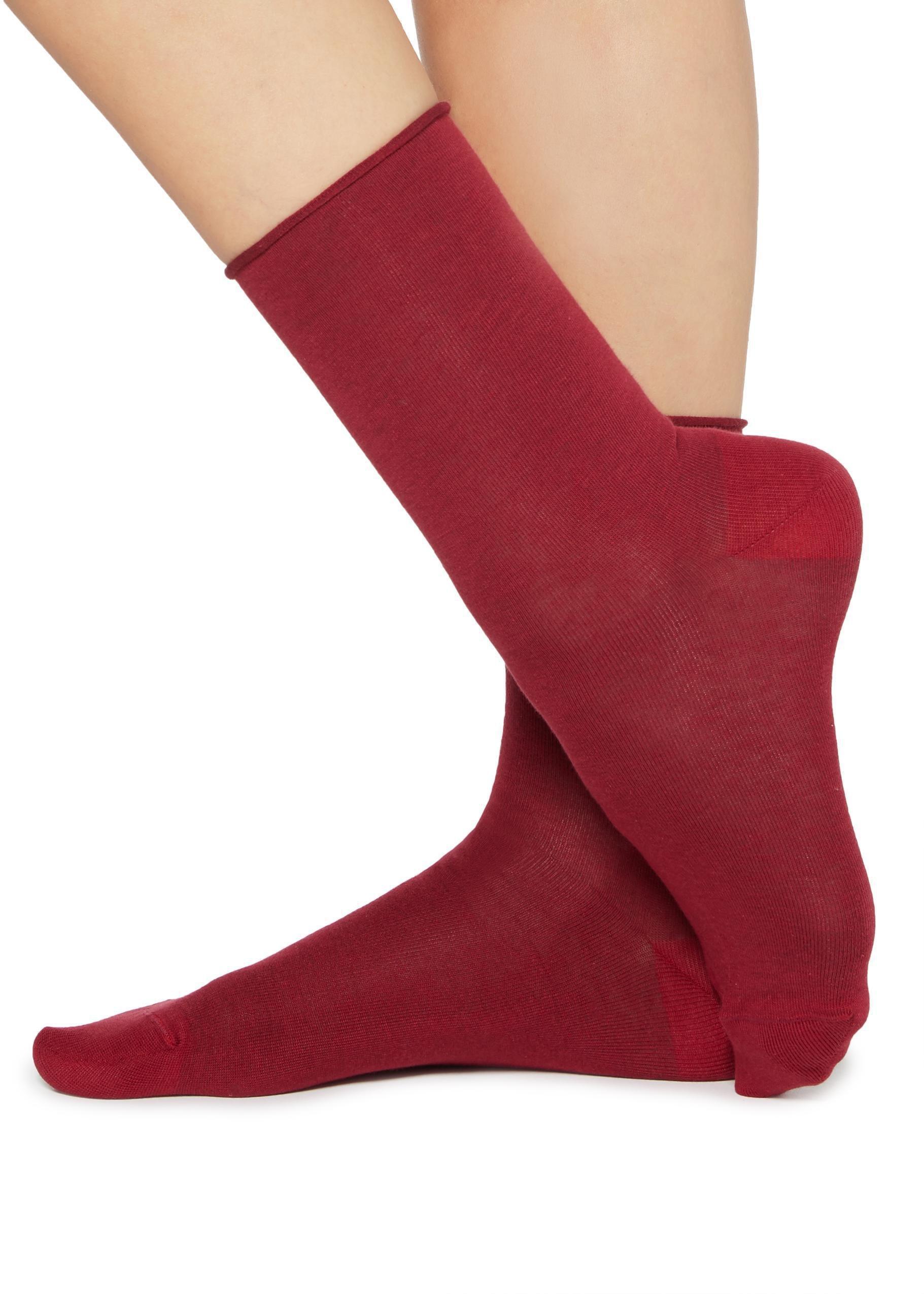 Calzedonia - جوارب كاحل قطنية غير مرنة باللون الأحمر الداكن ، للنساء