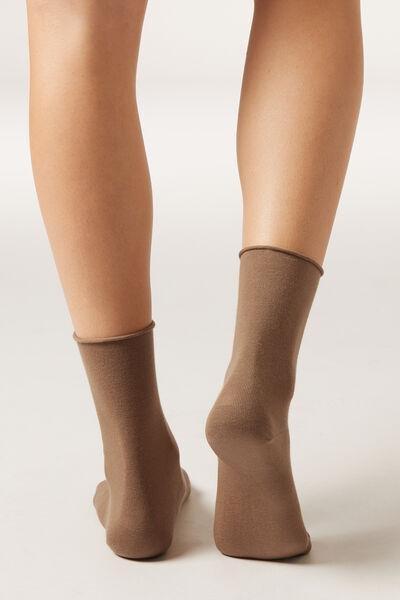 Beige Non-Elastic Cotton Ankle Socks, , large image number 0