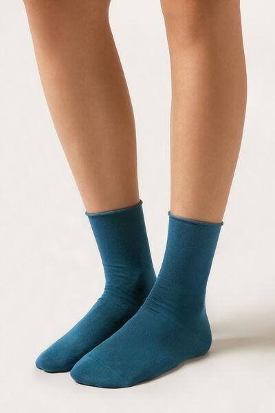 Blue Non-Elastic Cotton Ankle Socks, , large image number 0