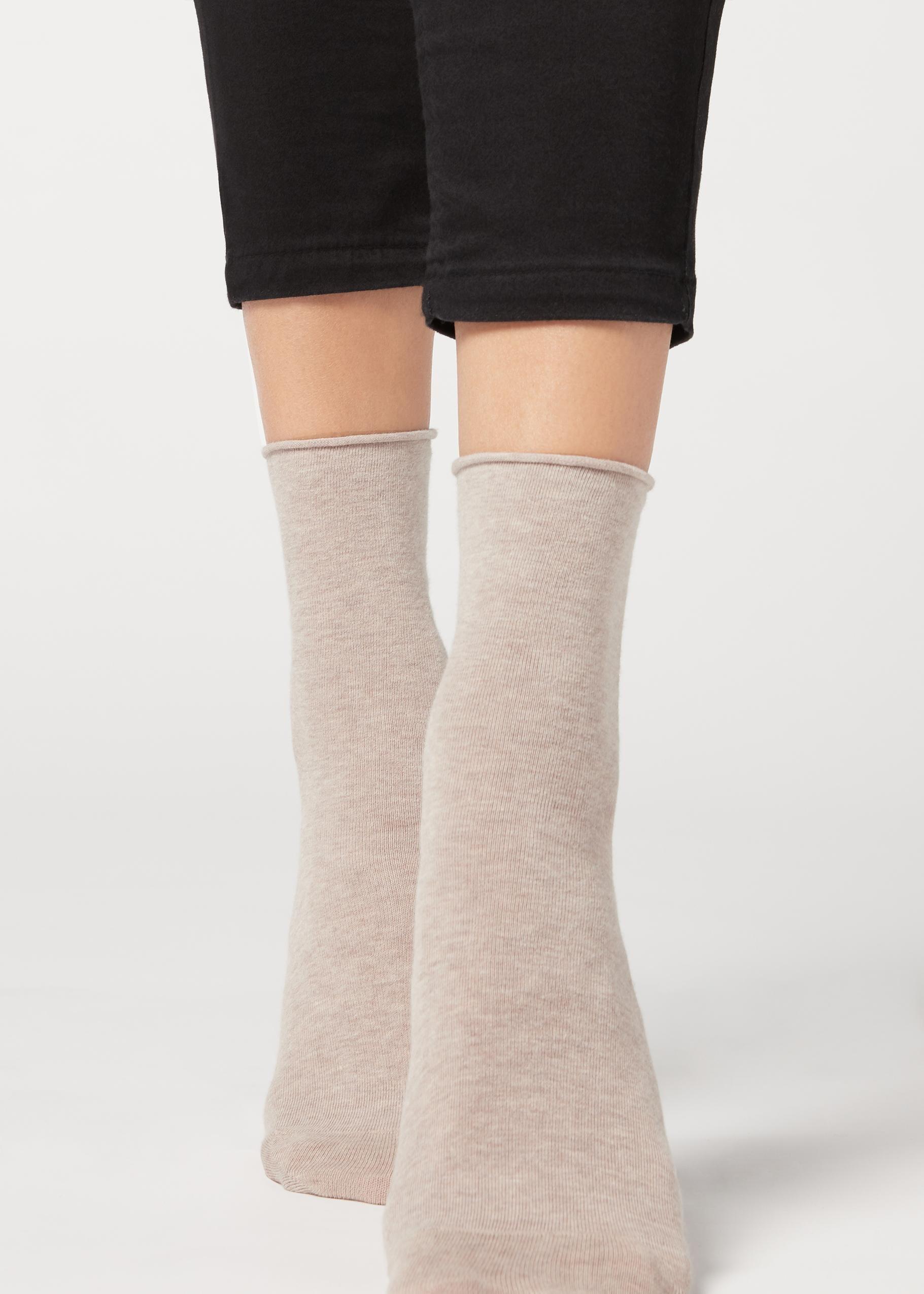 Beige Blend Non-Elastic Cotton Ankle Socks ,Women, , large image number 1