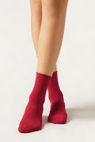 Red Non-Elastic Cotton Ankle Socks, , large image number 0