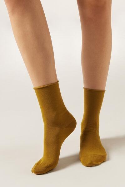 Yellow Non-Elastic Cotton Ankle Socks, , large image number 0