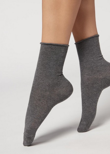 Calzedonia - Mid-Grey Blend Non-Elastic Cotton Ankle Socks, Women