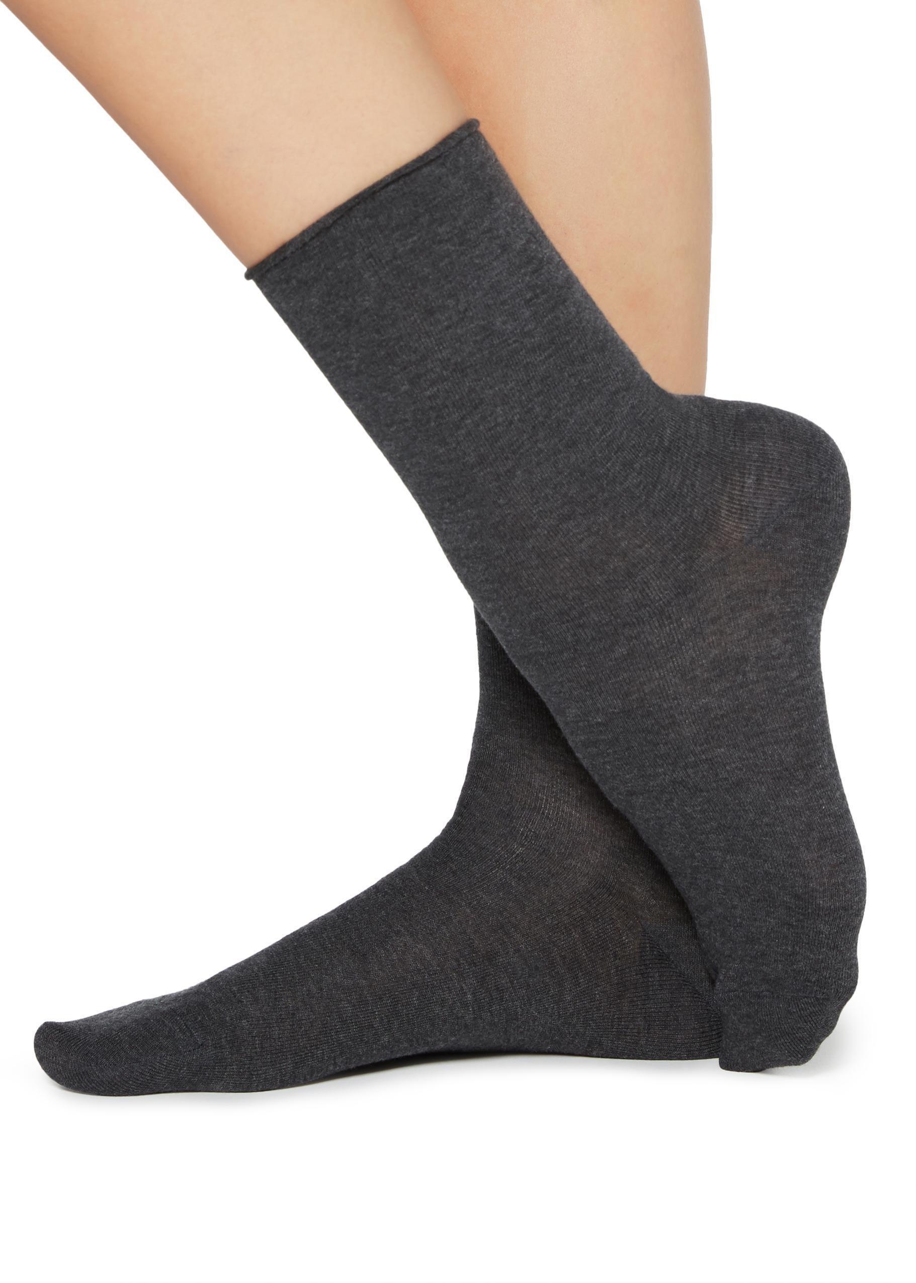 Grey Non-Elastic Ankle Socks, Charcoal Grey Blend, large image number 1