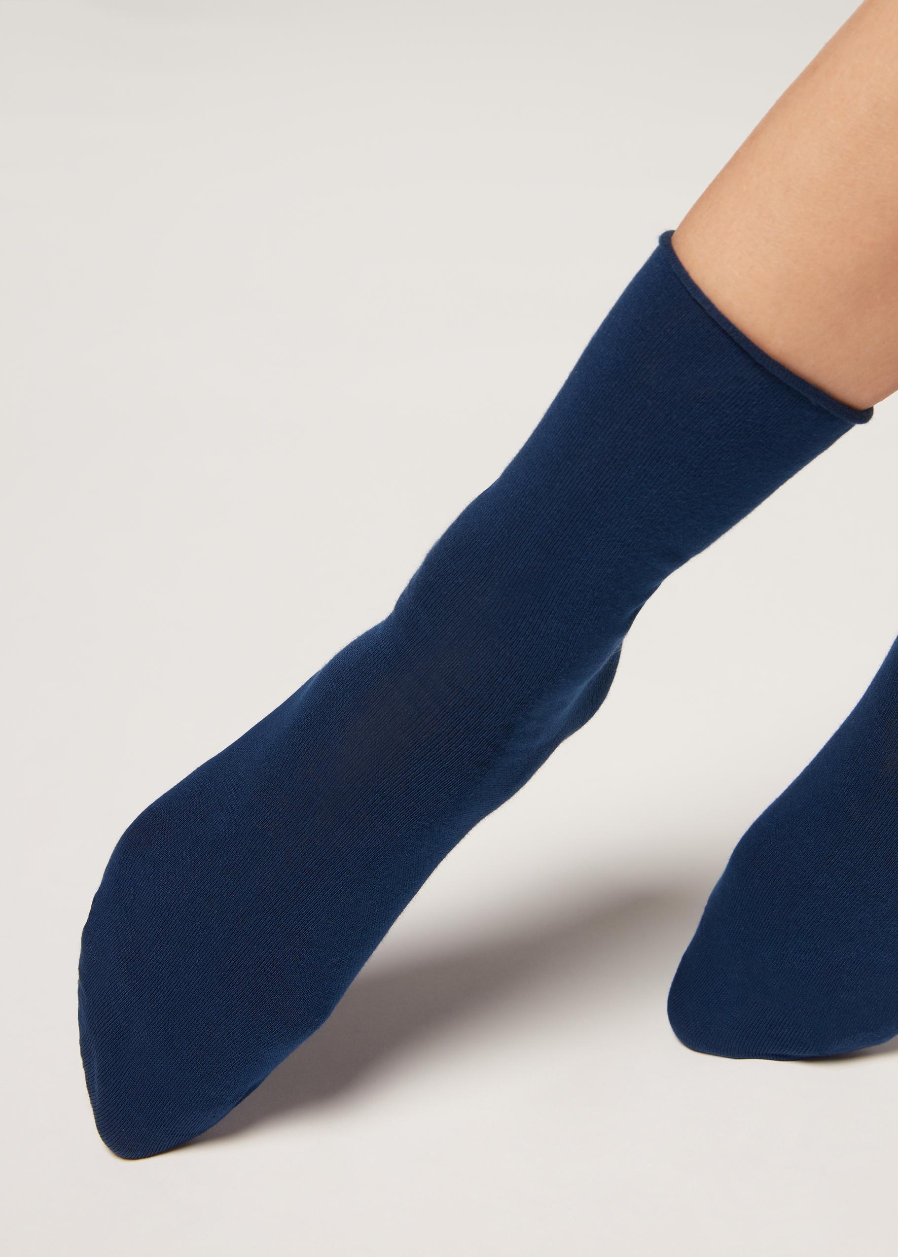 Dark Blue Non-Elastic Cotton Ankle Socks, Women, , large image number 0