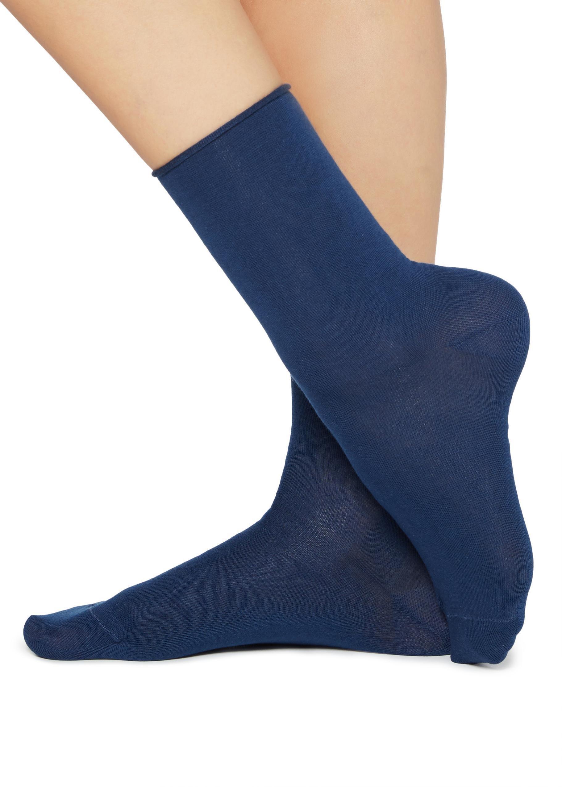 Dark Blue Non-Elastic Cotton Ankle Socks, Women, , large image number 1