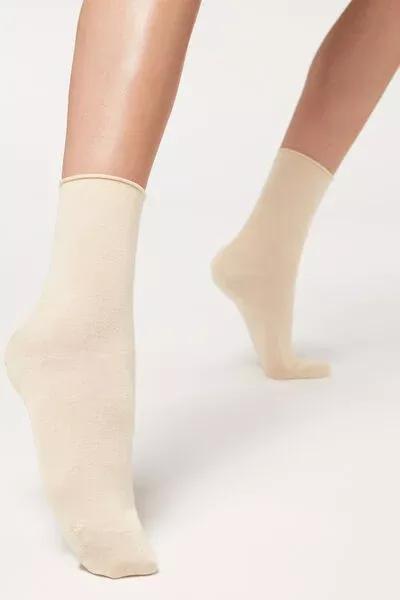 Cream Non-Elastic Cotton Ankle Socks, 5501_9332, large image number 0