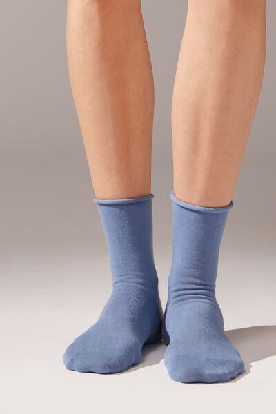 Blue Non-Elastic Cotton Ankle Socks, , large image number 0
