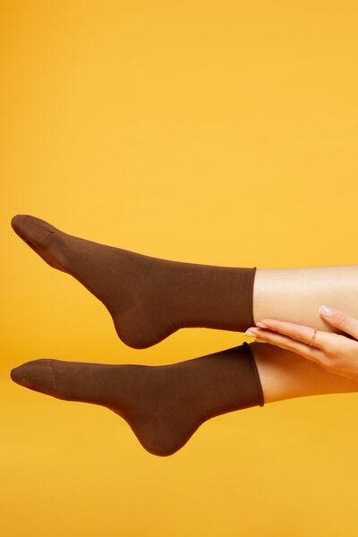 Brown Non-Elastic Cotton Ankle Socks, 5501_9765, large image number 0