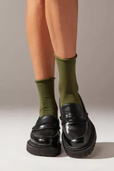 Green Non-Elastic Cotton Ankle Socks, 5501_9987, large image number 1