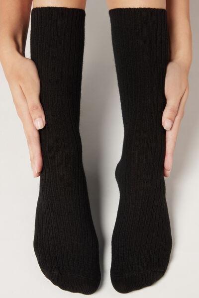 Black Short Ribbed Socks, Black, large image number 0