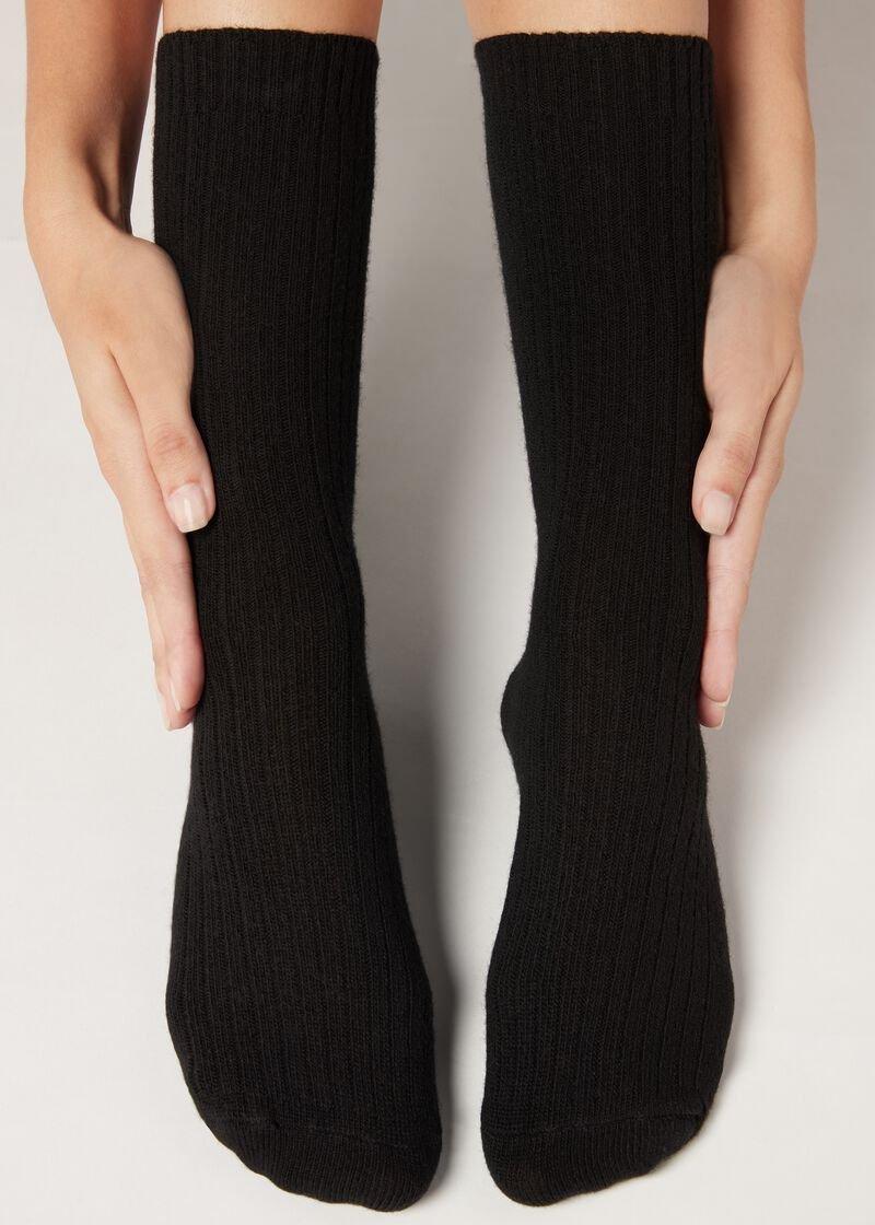 Calzedonia - Black Short Ribbed Socks With Wool And Cashmere, Women - One-Size