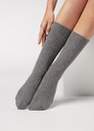 Calzedonia - Grey Blend Short Ribbed Socks With Wool And Cashmere, Women - One-Size