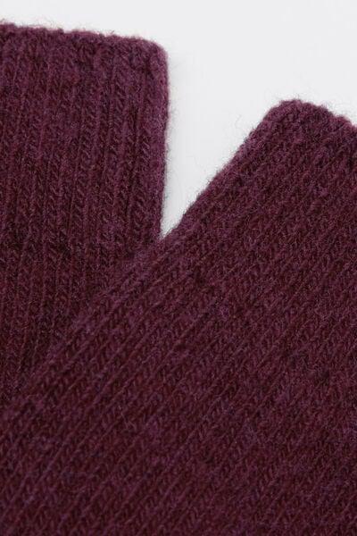 Burgundy Wool And Cashmere Short Ribbed Socks, 5501_174D, large image number 1