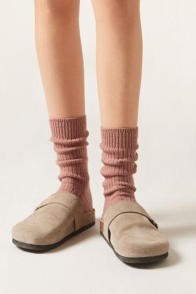 Pink Short Ribbed Cotton Socks, 5501_375D, large image number 0