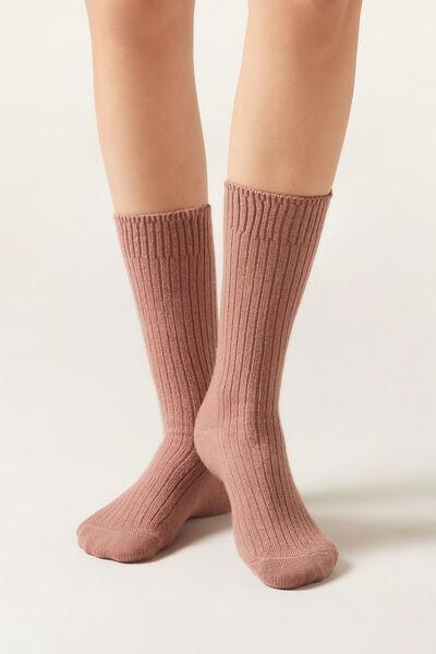 Pink Short Ribbed Cotton Socks, 5501_375D, large image number 1