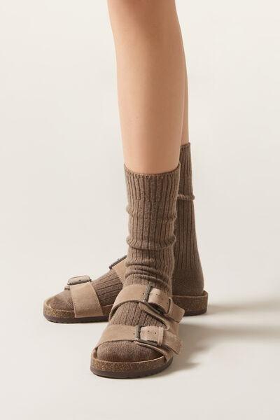 Brown Short Ribbed Socks, 5501_391D, large image number 0
