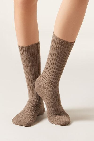 Brown Short Ribbed Socks, 5501_391D, large image number 1