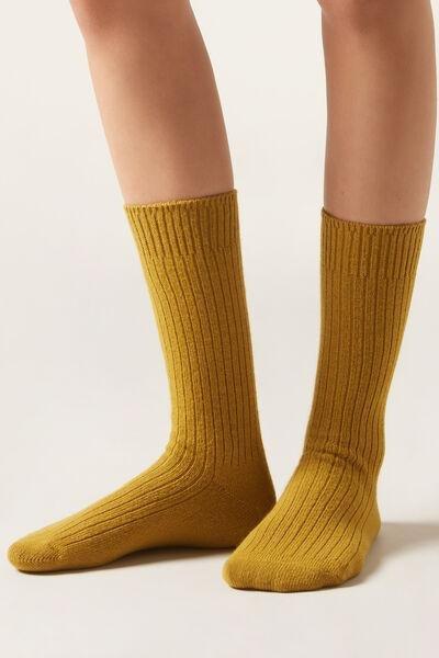 Yellow Short Ribbed Socks, 5501_392D, large image number 0