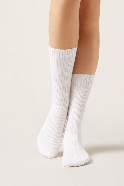 White Short Ribbed Socks, 5501_436D, large image number 0