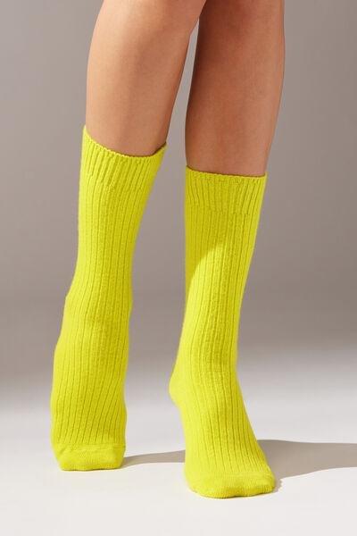 Yellow Short Ribbed Socks With Wool And Cashmere, 5501_490, large image number 0