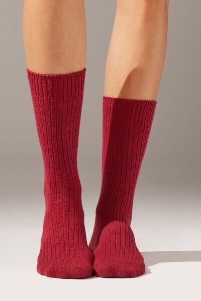Red Cashmere Short Socks, Dark Red, large image number 0