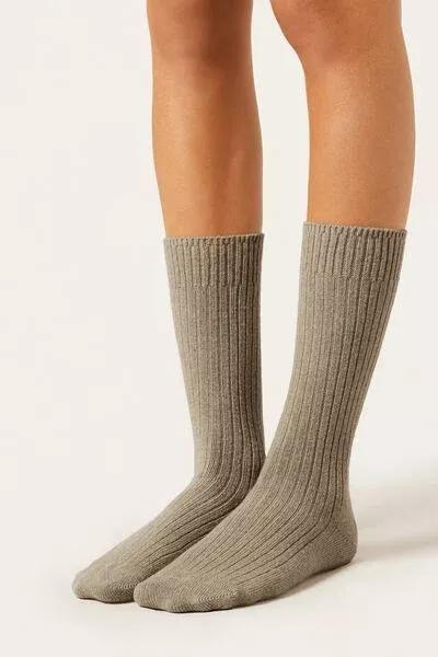 Grey Short Ribbed Socks With Wool And Cashmere, 5501_610D, large image number 0