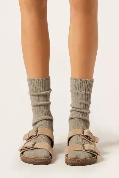 Grey Short Ribbed Socks With Wool And Cashmere, 5501_610D, large image number 1