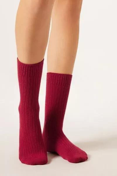 Red Short Ribbed Socks With Wool And Cashmere, 5501_613D, large image number 0