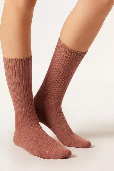 Pink Short Ribbed Socks With Wool And Cashmere, 5501_614D, large image number 0