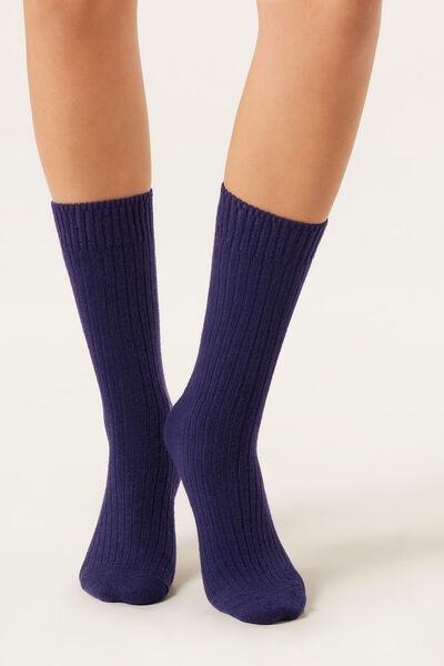 Purple Short Ribbed Socks With Wool And Cashmere, 5501_616D, large image number 0