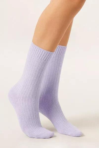 Purple Short Ribbed Socks With Wool And Cashmere, 5501_619D, large image number 0