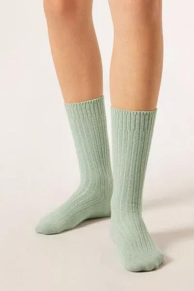 Green Short Ribbed Socks With Wool And Cashmere, 5501_621D, medium
