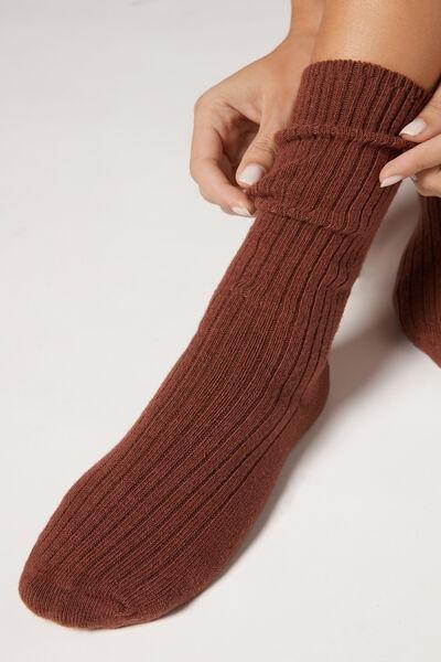 Brown Short Ribbed Socks With Wool And Cashmere, 5501_9119           , large image number 0