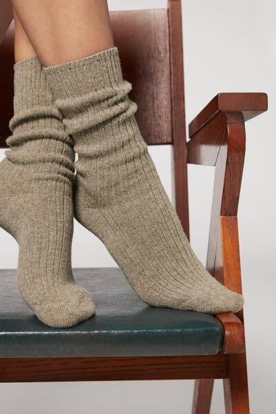 Natural Short Ribbed Socks With Wool And Cashmere, Women - One-Size, 5501_9124, large image number 0