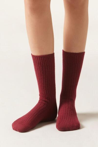 Red Short Ribbed Socks, , medium