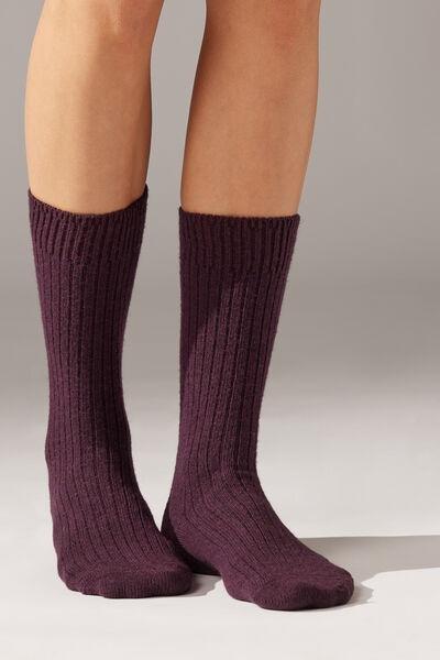Burgundy Cashmere Short Socks, Plum, large image number 0