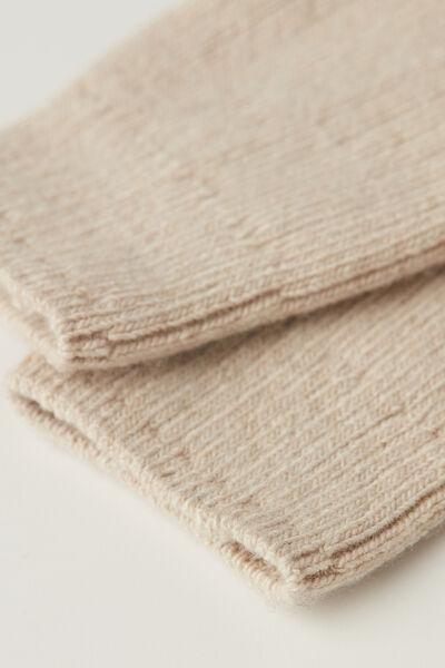 Beige Short Ribbed Cashmere Socks, 5501_9603, large image number 1