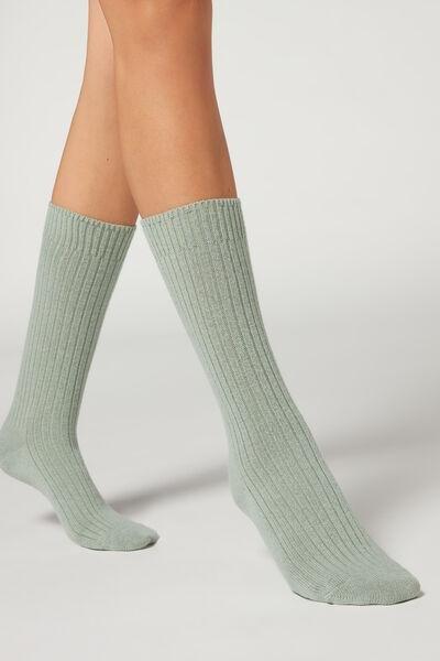 Green Short Ribbed Socks With Wool And Cashmere, 5501_9613, large image number 0