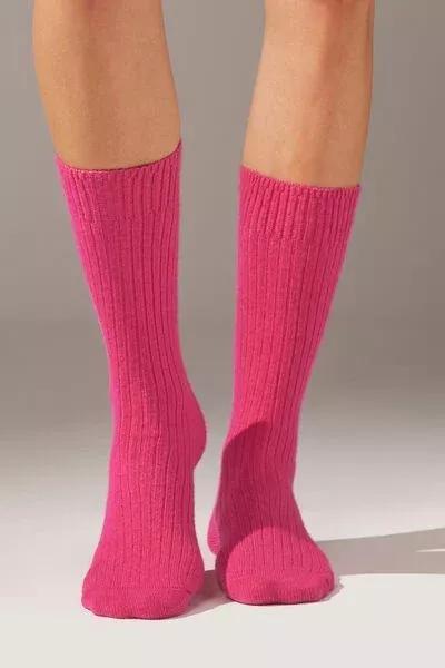 Pink Short Ribbed Socks With Wool And Cashmere, 5501_9973, large image number 0