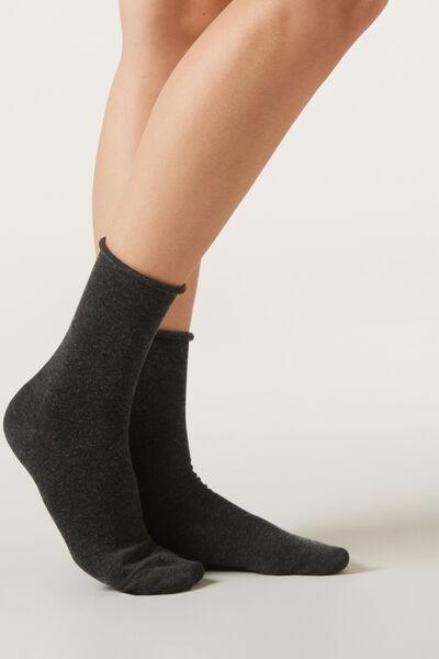 Grey Cashmere Ankle Socks, Charcoal Grey Blend, medium